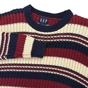 VTG 90’s Gap Chunky Knit Striped Crewneck Sweater Cotton UK-Made XL/Runs Small